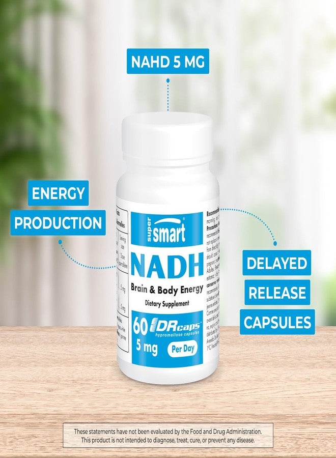 Supersmart - NADH 5mg per Day (Reduced Nicotinamide Adenine Dinucleotide) - NADH Supplement - Energy Pills | Non-GMO & Gluten Free - 60 Delayed Release Capsules - Image 2